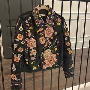 ALICE + OLIVIA
Floral Embroidered Leather Moto Jacket